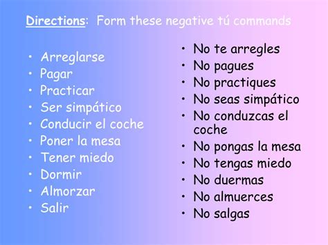 almorzar tu command negative