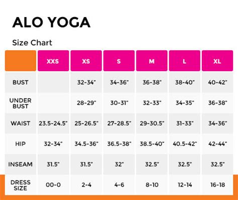 alo yoga size guide