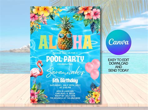 Aloha Pool Invitation Free Printable