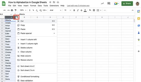 alphabetize sheets in google sheets