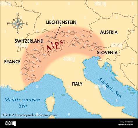 alps mountain range on world map