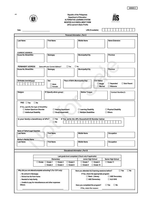 als online enrollment form 2023