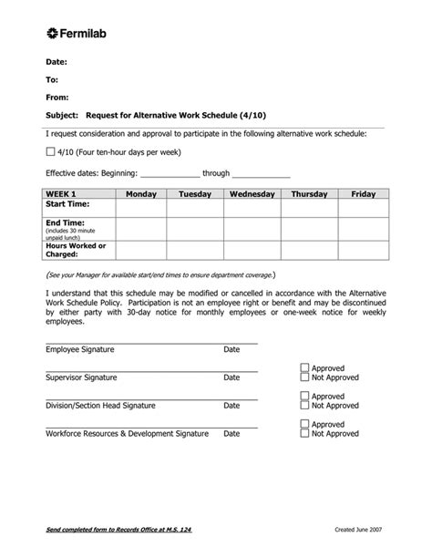 alternative work schedule agreement form