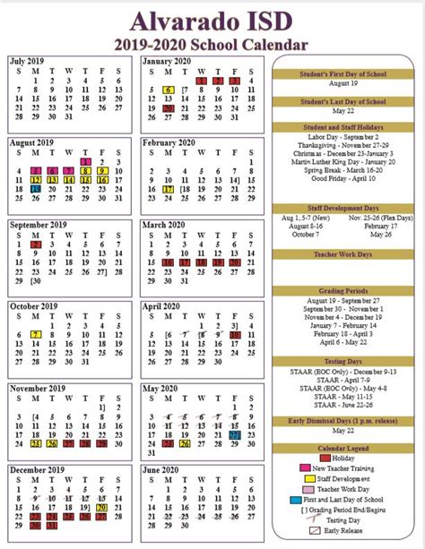 alvarado isd school calendar
