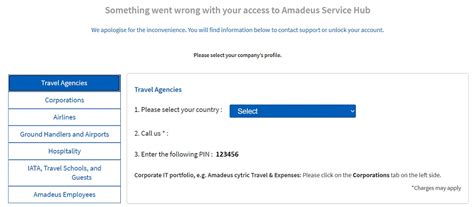amadeus service hub pin number