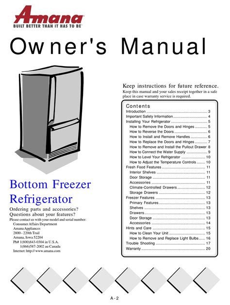 amana bottom freezer refrigerator manual