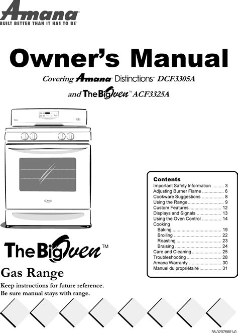 amana first edition gas stove manual