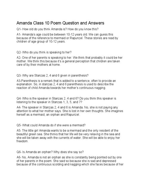 amanda class 10 question answers pdf