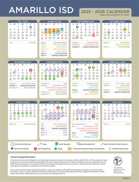 Amarillo Schools Calendar