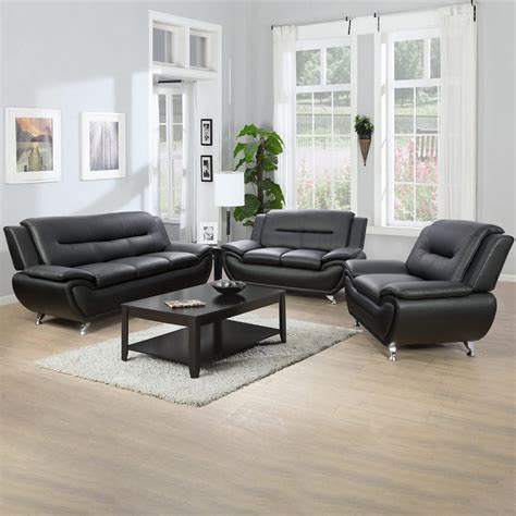 Amazon Black Leather Sofa Set