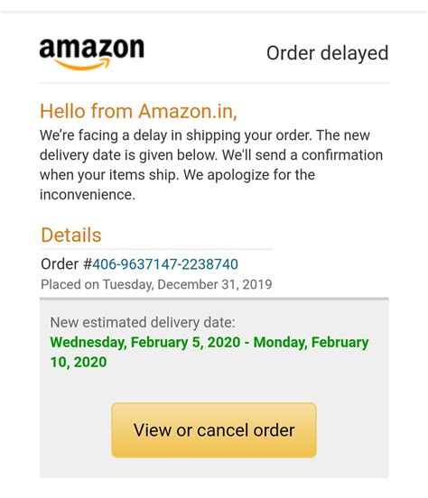 amazon expected delivery late