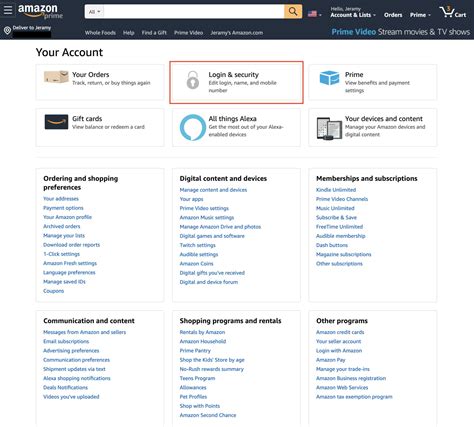 amazon login and security settings