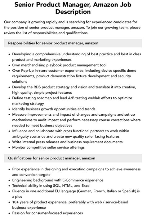 Amazon Operations Manager Job Description