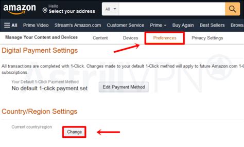 Amazon Prime Country Settings