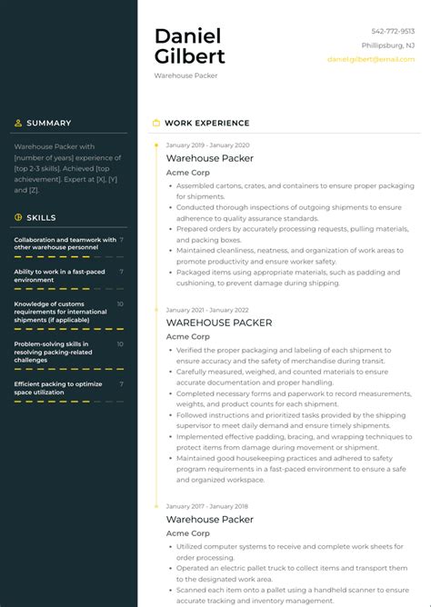 Amazon Warehouse Packer Resume