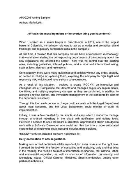 Amazon Writing Exercise Example Pdf