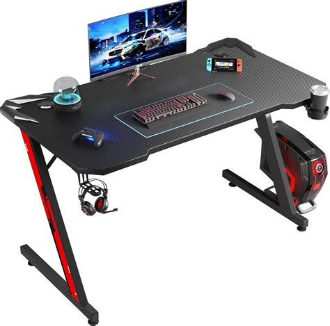 Amazonbasics Gaming Computer Desk With Storage For Controller Headphone & Speaker - Red