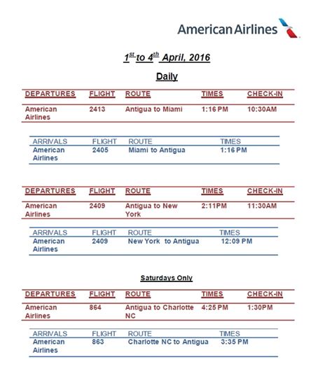 american airlines flight schedules pdf