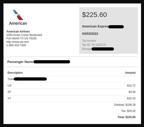 american airlines receipt