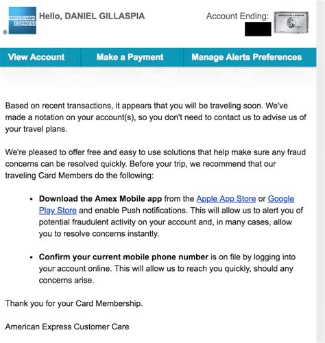 american express travel notification online