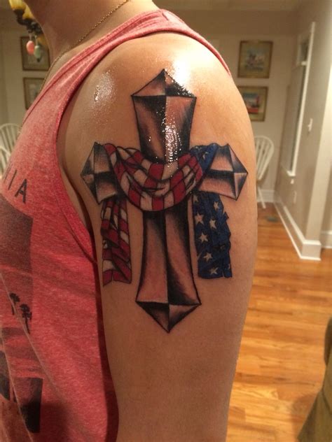 american flag and cross tattoo