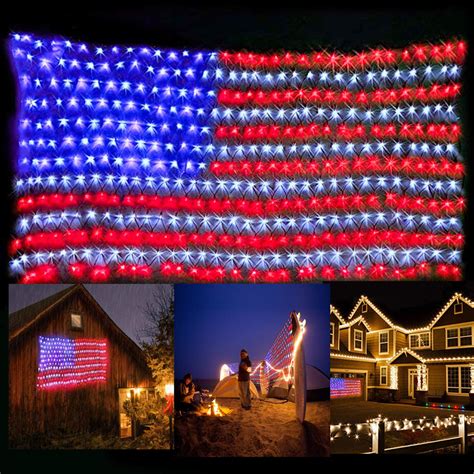 american flag with lights