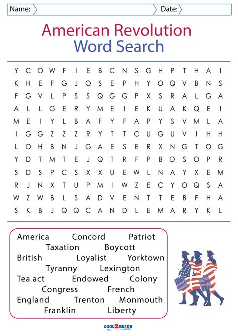 american revolution word search printable