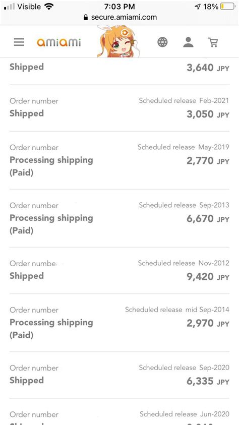 amiami processing shipping paid