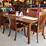 AMISH OAK 64" x 42" Double Pedestal Dining Table with (2) Arm Chairs