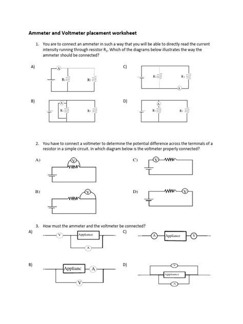 Ammeter And Voltmeter Placement Worksheet