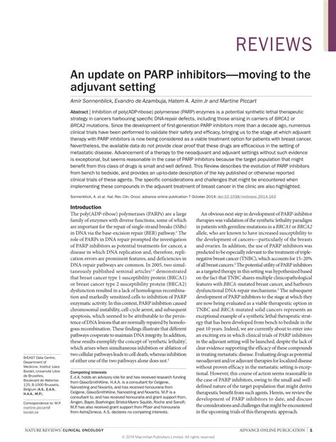 PARP Inhibitors Where Are We in 2020 and What’s Coming Next?