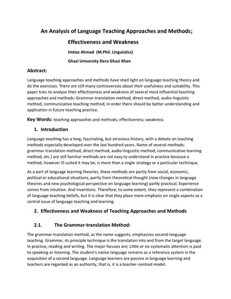 an analysis of language teaching approaches and methods effectiveness and weakness