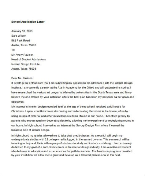 an example of application letter to a school