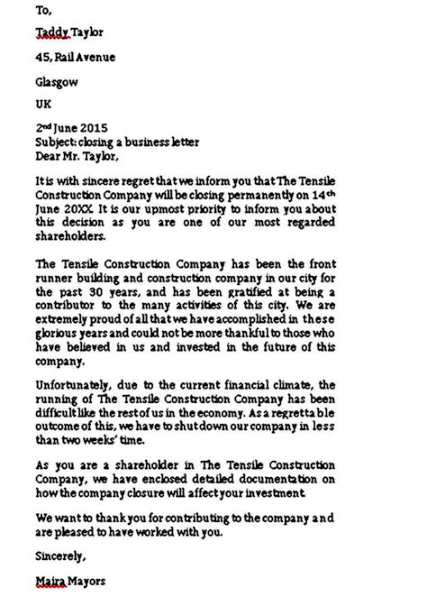 an example of closing statement in a business letter is