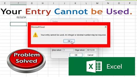 an integer or decimal number may be required excel