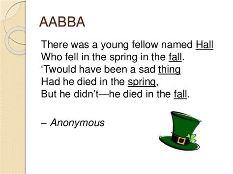 an irish poem with an aabba rhyme scheme