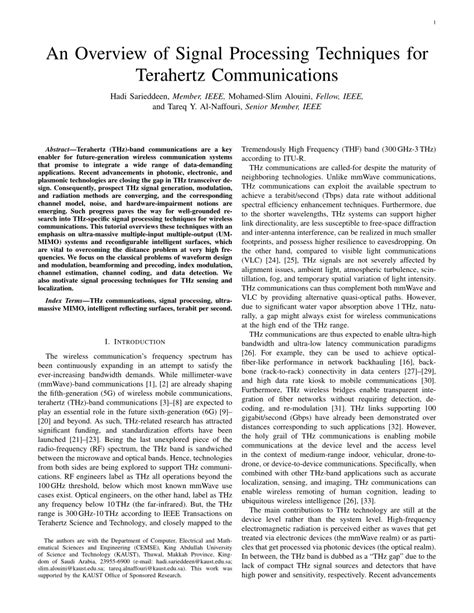an overview of signal processing techniques for terahertz communications