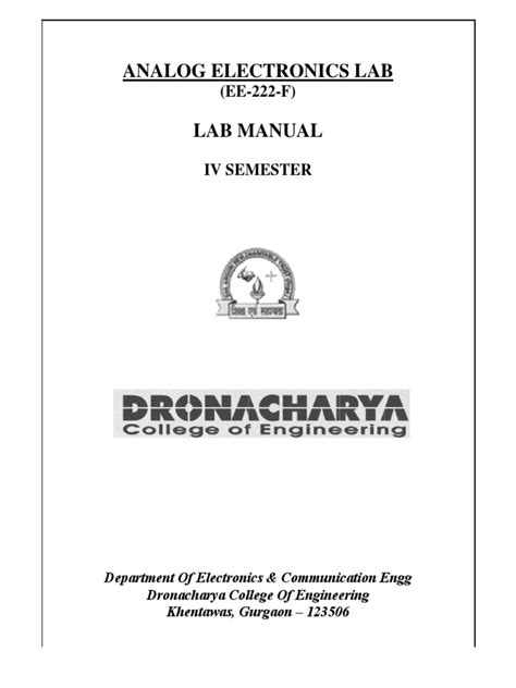 Analog Electronics Lab Manual For 3Rd Sem Ee