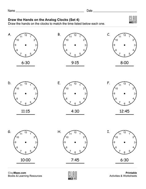 Analog Time Worksheets Grade 4