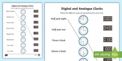 Analogue Clock And Digital Clock Worksheet