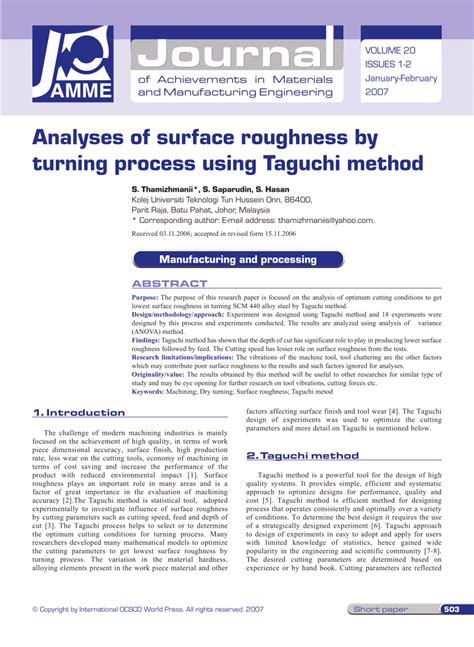 Analyses Of Surface Roughness By Turning Process Using Taguchi Method