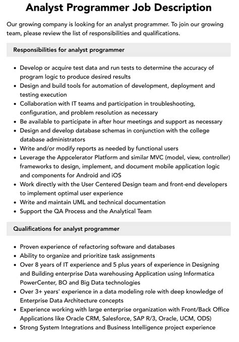analyst programmer job description acs