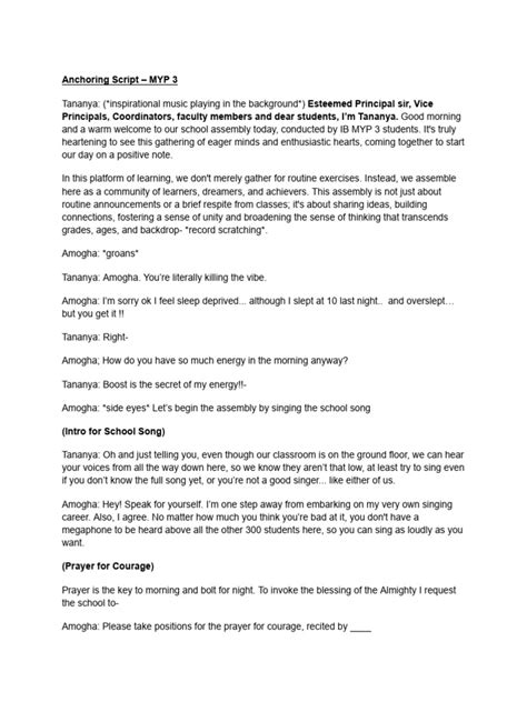 anchoring script for event in school