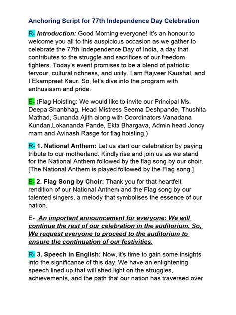 anchoring script for independence day introduction