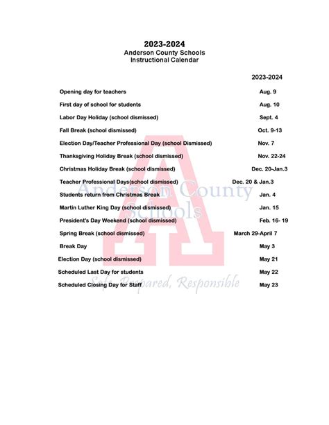 anderson co ky school calendar