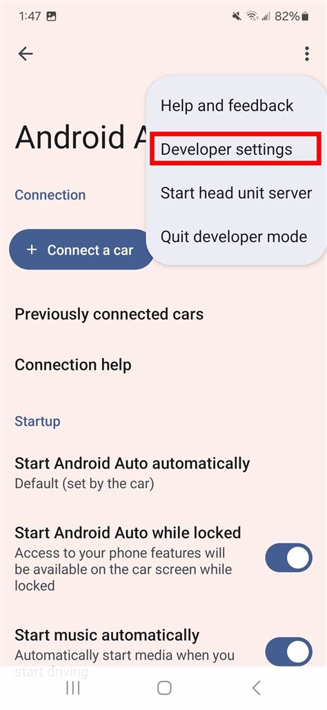android auto developer settings
