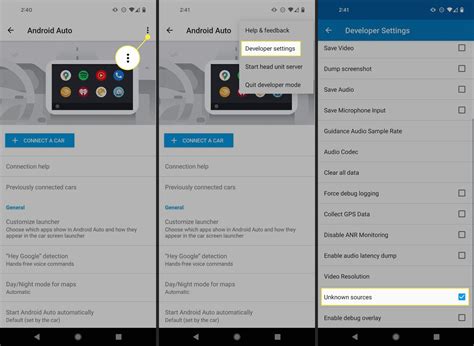 android auto developer settings unknown sources