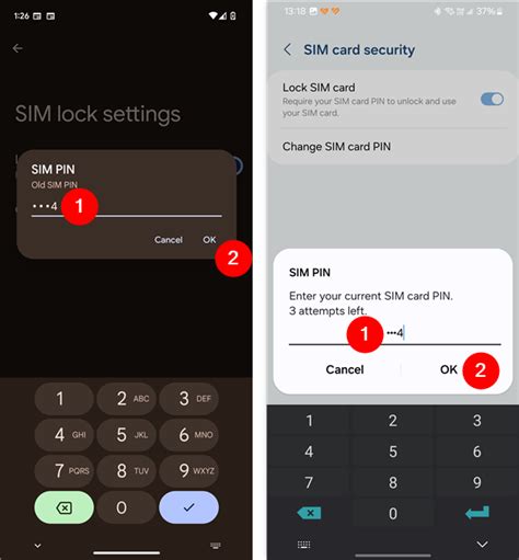 android change sim card pin code
