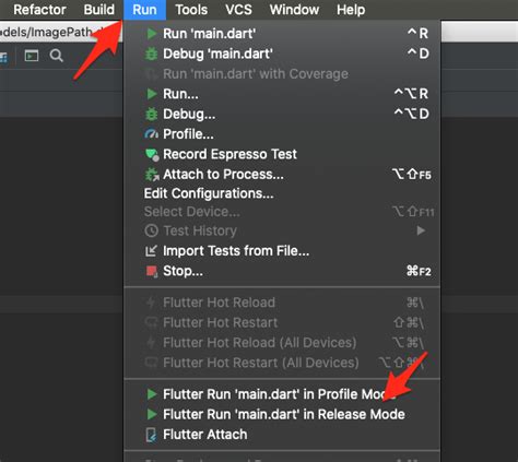 android studio flutter run release mode