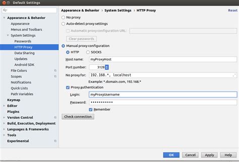 android studio proxy settings